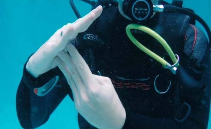 Taucher-Handzeichen – OK Signal unter Wasser im Roten Meer