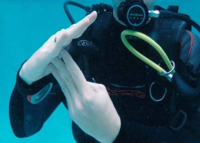 Taucher-Handzeichen – OK Signal unter Wasser im Roten Meer