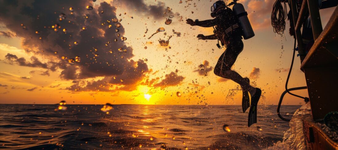 Taucher springen vom Boot