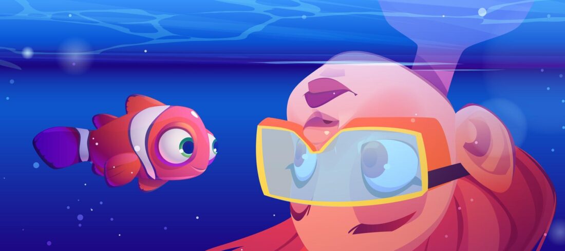 Nemo spielt mit Tauchanfängerin beim Schnuppertauchen Hurghada