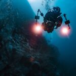 Diver with His camera in the blue Deep